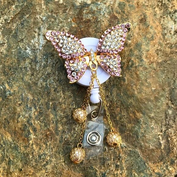 Austrian Crystal Swan & Butterfly Badge Holder - Picture 2 of 15